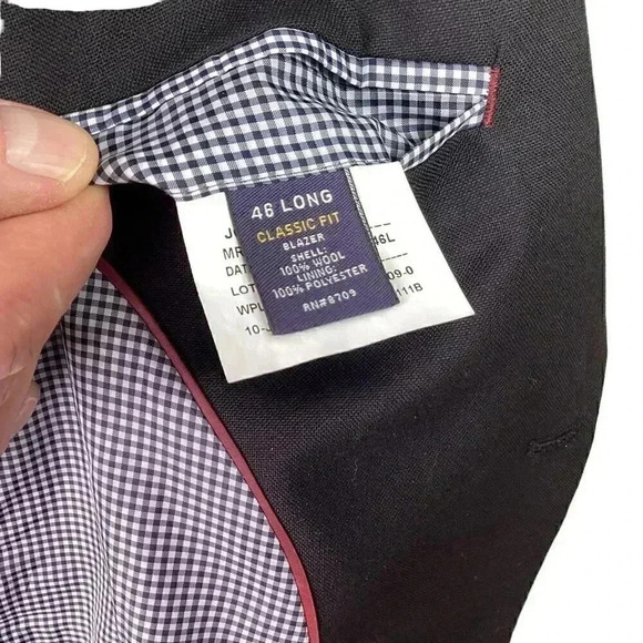 Stafford Blazer Sport Coat Men 46L Black Classic 2 Button Wool Crest Buttons - Picture 8 of 8